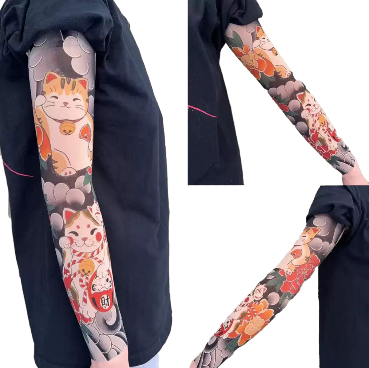Ultra-thin Seamless Sun Protection Ice Sleeves with Oriental Floral Sleeve Tattoo Design