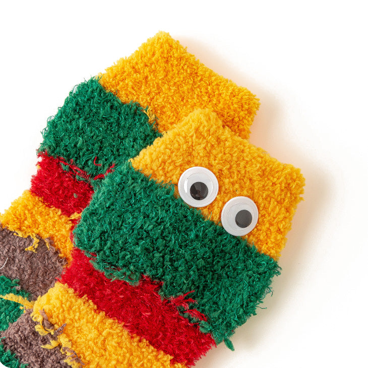 2-Pack Burger&Fries Character Fluffy Socks with Non-Slip Grip - Coral Fleece Home/Bed Socks