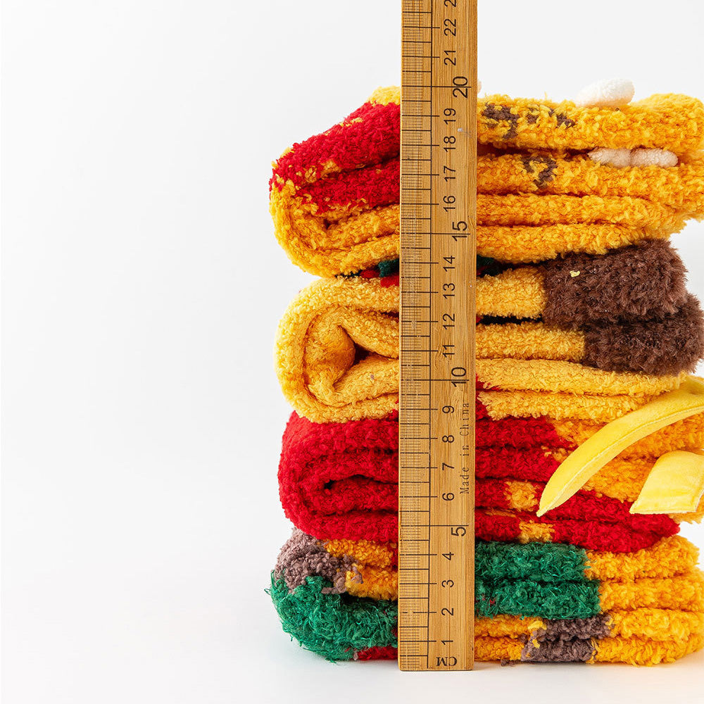 2-Pack Burger&Fries Character Fluffy Socks with Non-Slip Grip - Coral Fleece Home/Bed Socks