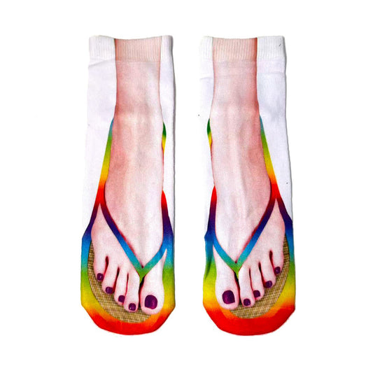 Flip Flop Socks | Funny Slipper Socks with Sandal Printed Design, Socks Look like Shoes for Women, Fun for Halloween