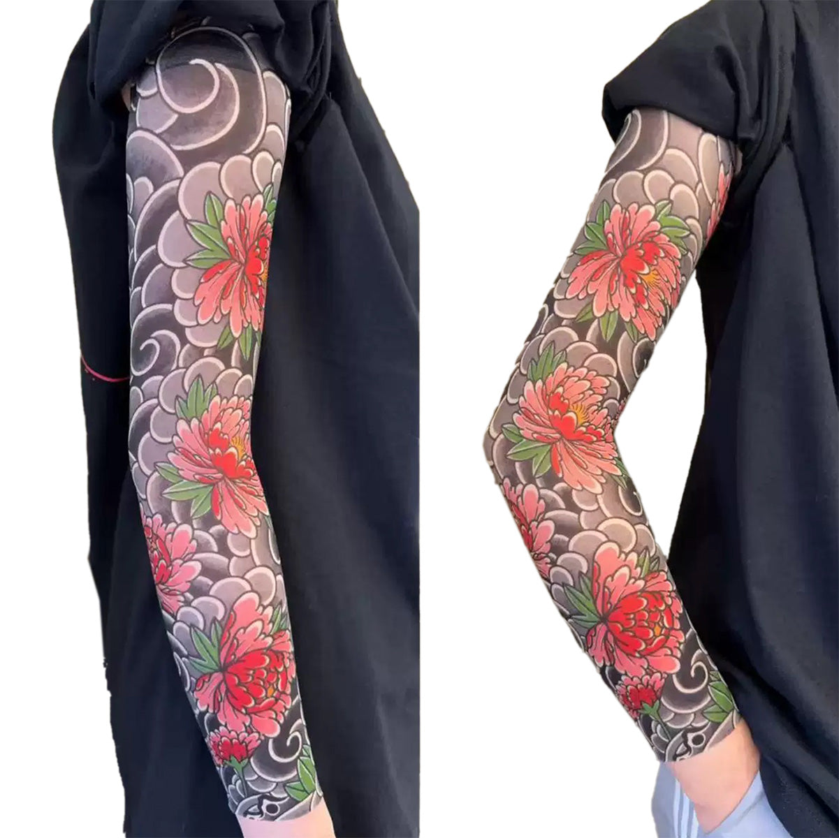 Ultra-thin Seamless Sun Protection Ice Sleeves with Oriental Floral Sleeve Tattoo Design