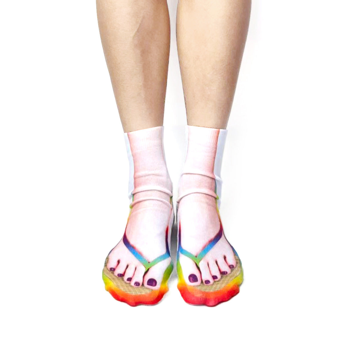 Flip Flop Socks | Funny Slipper Socks with Sandal Printed Design, Socks Look like Shoes for Women, Fun for Halloween