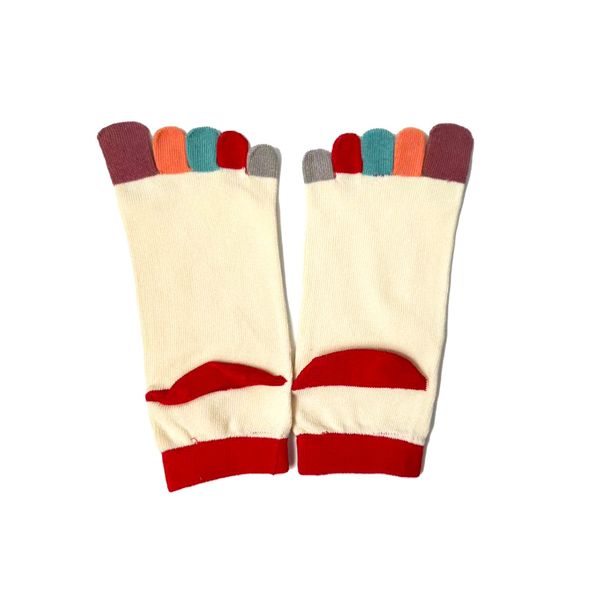 Colorful Five-Toe Cotton Socks — Cat Eating Fish Pattern, Ankle-Length Toe Socks for Women