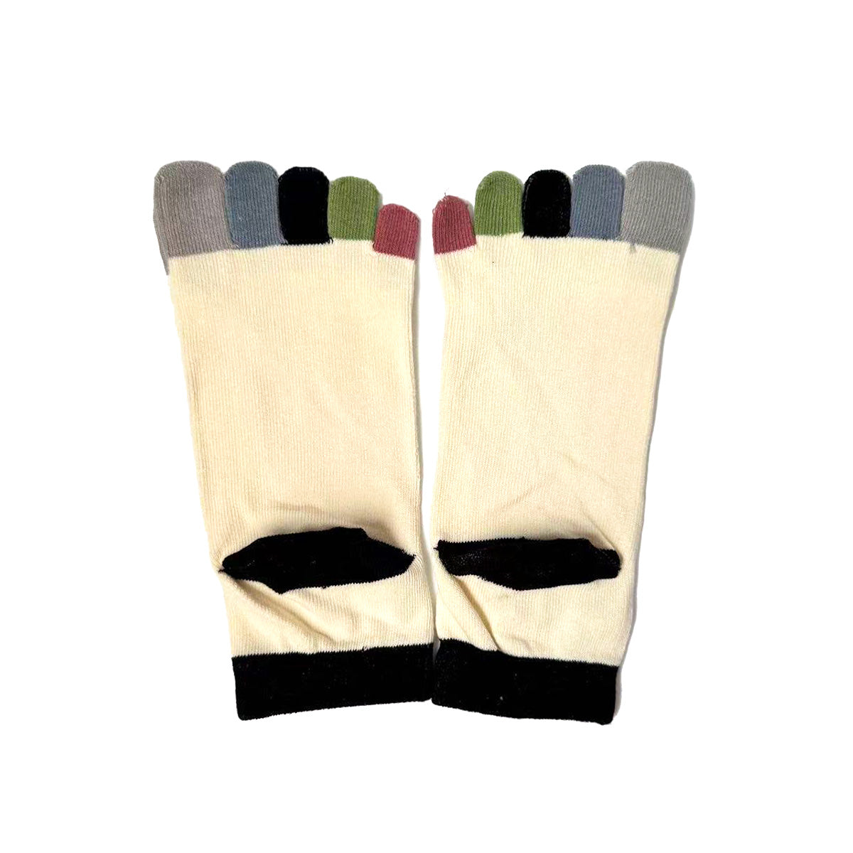 Colorful Five-Toe Cotton Socks — Cat Eating Fish Pattern, Ankle-Length Toe Socks for Women