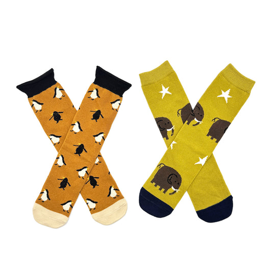 Kids 2-Pack Penguin&Elephant Cotton Crew Socks