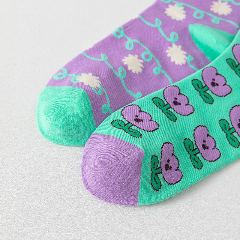 Violet Garden Cotton Crew Socks