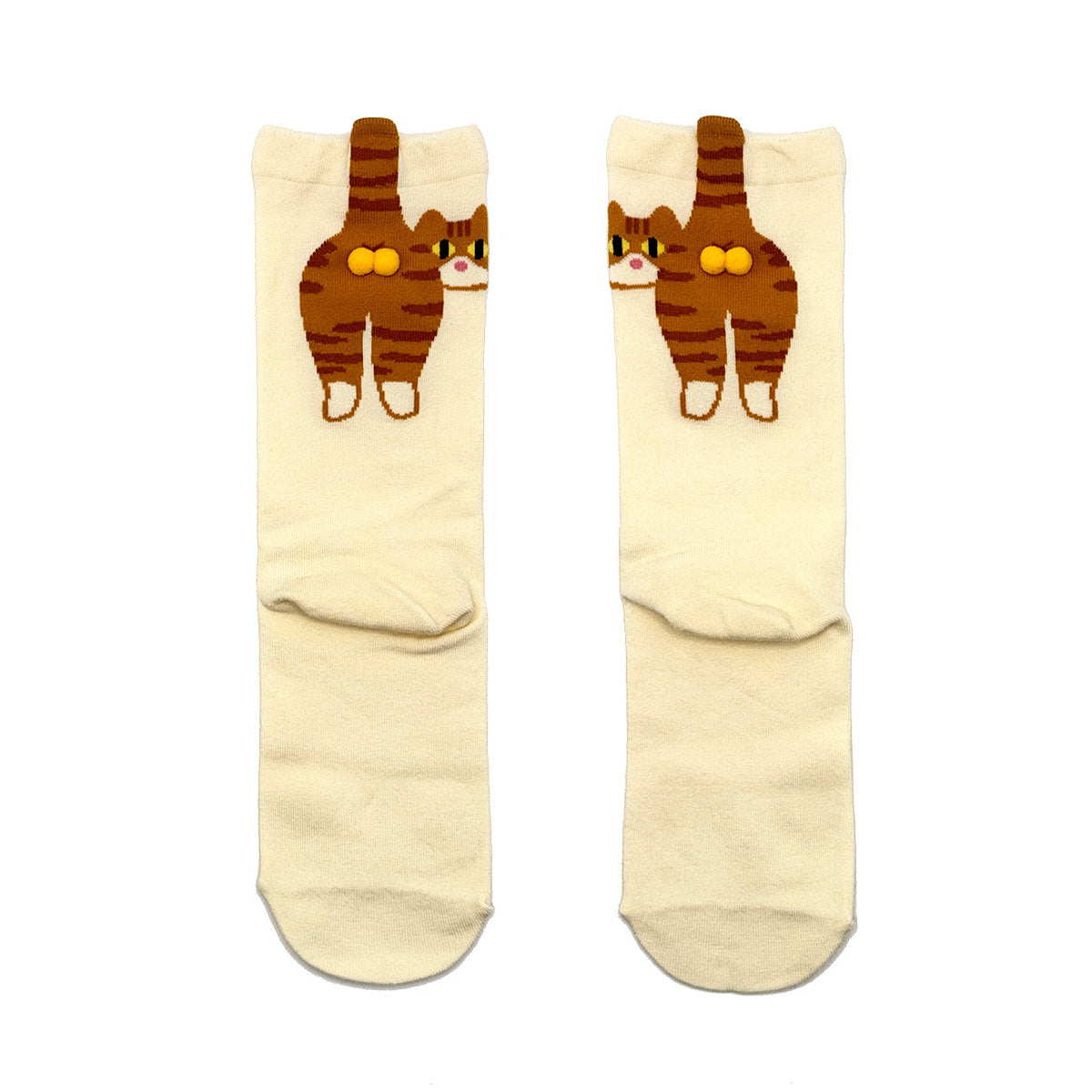 Ginger Cat/Tabby Cat Pawz 3D Pom Pom Socks - Fun & Playful Design