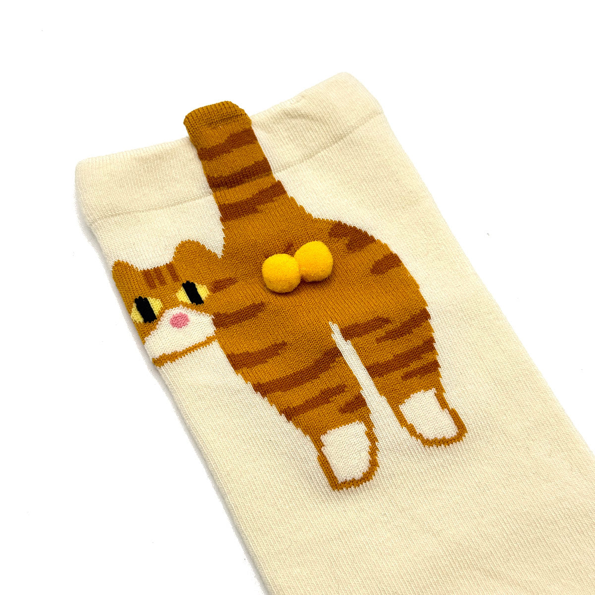 Ginger Cat/Tabby Cat Pawz 3D Pom Pom Socks - Fun & Playful Design