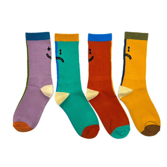 Lazy Match Socks Set - 4 Colourful Mix & Match Cotton Crew Socks